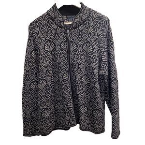 Nomadic Traders Women’s Size XL Chunky Knit Leaf Cardigan Sweater Full Zip Black